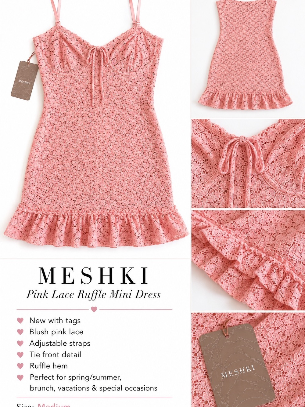Meshki Pink Lace Ruffle Mini Dress